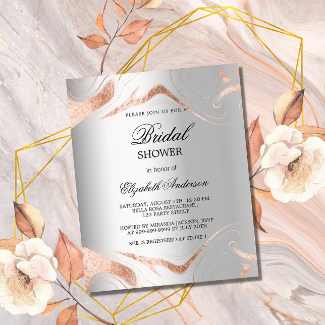 Bridal shower silver rose gold budget invitation flyer (Creator Uploaded)