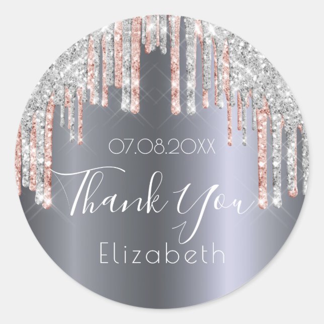 Bridal shower Silver rose gold drips thank you Classic Round Sticker (Front)