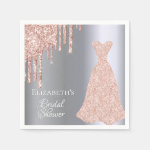 Bridal Shower silver rose gold glitter drips dress Napkin