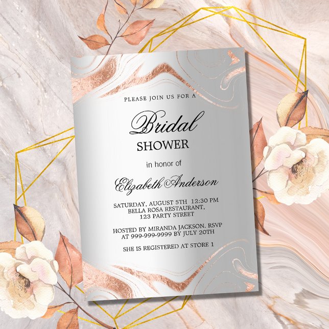 Bridal shower silver rose gold marble elegant invitation (Creator Uploaded)