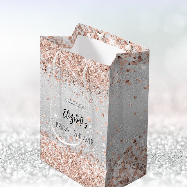 Bridal Shower silver rose gold name Medium Gift Bag (Creator Uploaded)