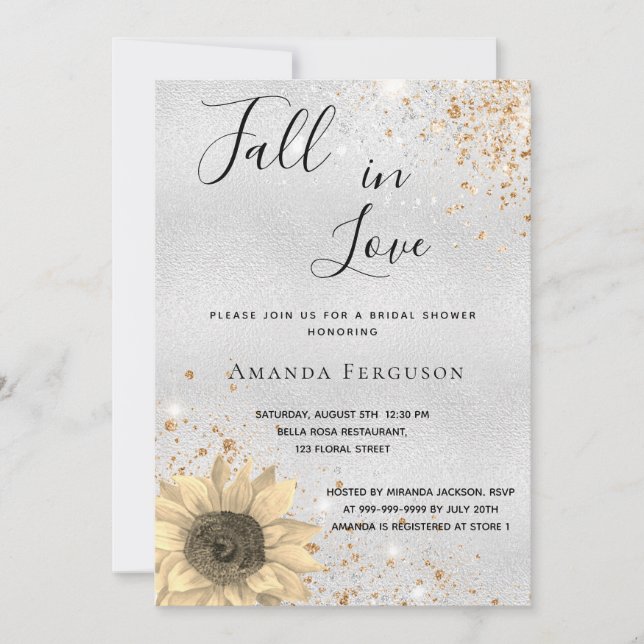 Bridal shower silver rustic sunflower fall invitation (Front)