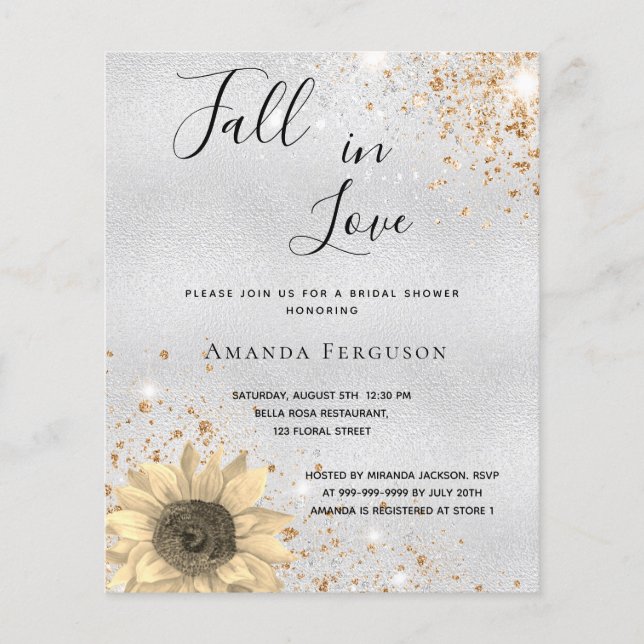 Bridal shower silver sunflower fall invitation (Front)