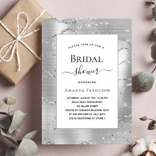 Bridal Shower silver white elegant Invitation Postcard