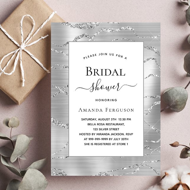 Bridal Shower silver white glamourous luxury Invitation (Creator Uploaded)