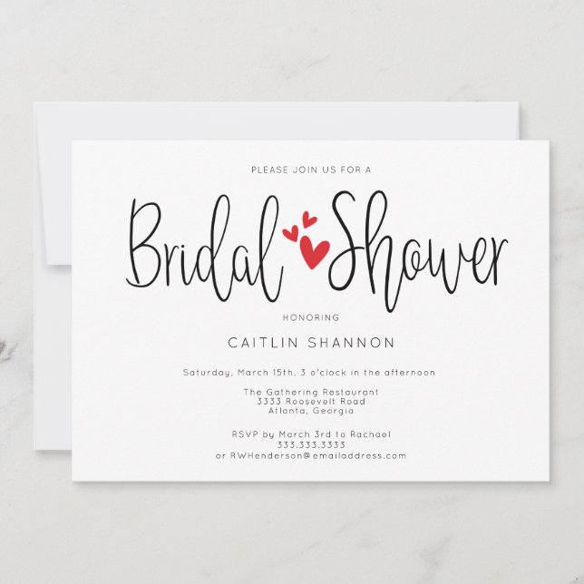 Bridal Shower Simple Red Hearts  Invitation (Front)