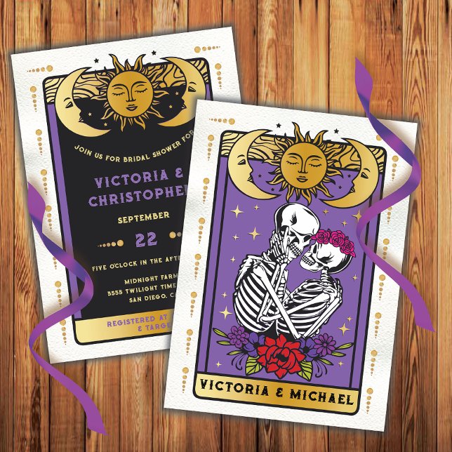 Bridal Shower Skeleton Couple Gothic Wedding Tarot Invitation (Creator Uploaded)