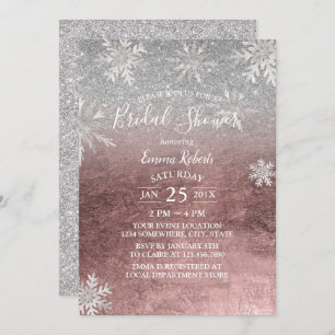 Bridal Shower Snowflakes Modern Rose Gold & Silver Invitation