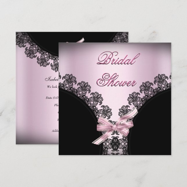 Bridal Shower Soft Pink Black Lace Invitation (Front/Back)