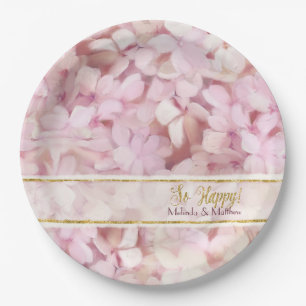 Bridal Shower Softly Summer Pink Hydrangea Glitter Paper Plate