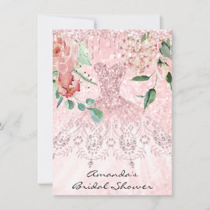Bridal Shower Spark Rose Pink Rose Dress Florals Invitation