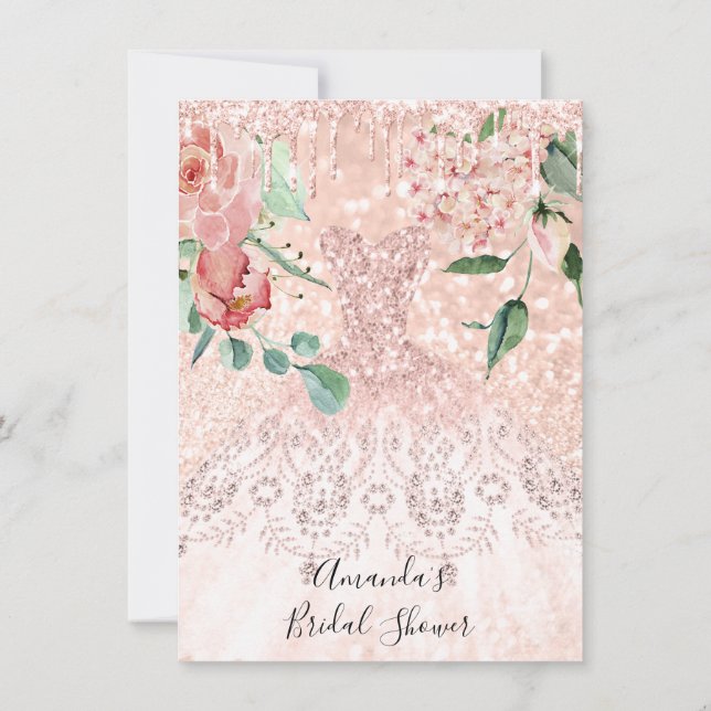Bridal Shower Spark Rose Pink Rose Dress Florals Invitation (Back)