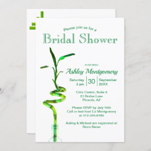 Bridal Shower Spiralled Lucky Bamboo Over White Invitation