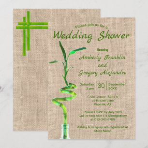 Bridal Shower Spiralled Lucky Bamboo Rustic Burlap Invitation