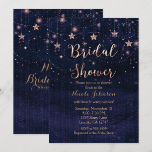 Bridal Shower Starry Night Whimsical Purple Gold Invitation