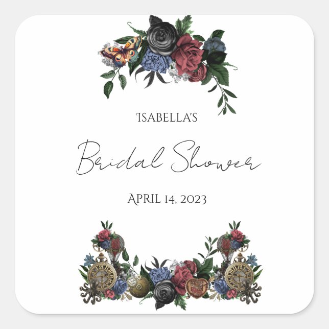 Bridal Shower Steam Punk Floral Wine Label (Front)