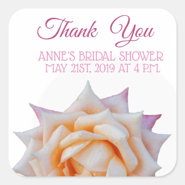 Bridal Shower Sticker Pink Rose Flower (Front)