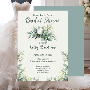 Bridal Shower Summer Sage and White Floral Invitation