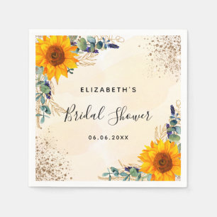 Bridal shower sunflower eucalyptus greenery napkin