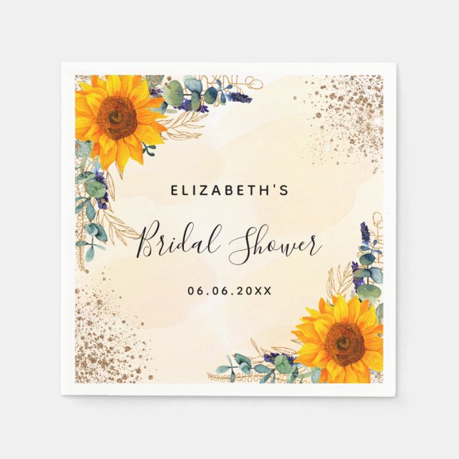 Bridal shower sunflower eucalyptus greenery napkin (Front)