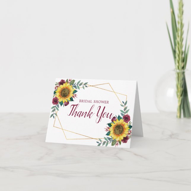 Bridal Shower Sunflower Geometric Floral Thank You (Front)