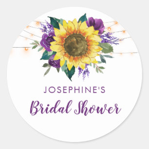 Bridal Shower Sunflower Lights Purple Floral Classic Round Sticker