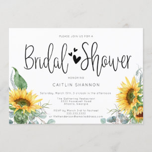 Bridal Shower Sunflower with Hearts Invitation