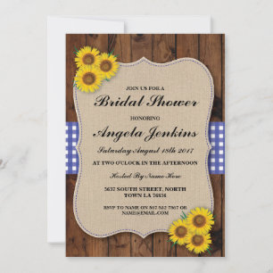 Bridal Shower Sunflower Wood Burlap Floral Invite