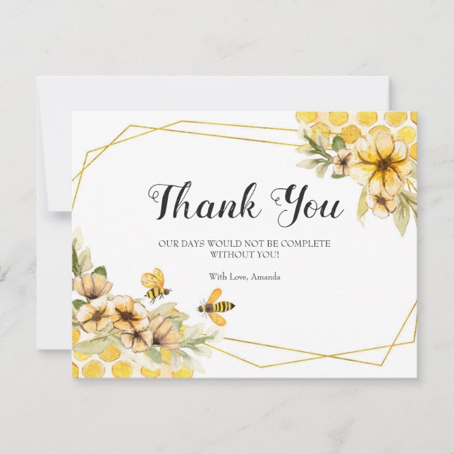 Bridal Shower Sunflower Yellow Bee Thank You Card (Front)
