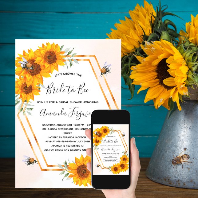 Bridal shower sunflowers bee luxury invitation (Creator Uploaded)
