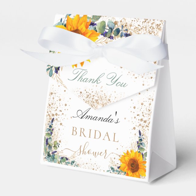 Bridal shower sunflowers eucalyptus glitter dust favour box (Front Side)