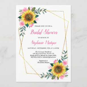 Bridal Shower Sunflowers Geometric Floral Pink Invitation