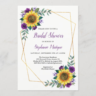 Bridal Shower Sunflowers Geometric Floral Purple Invitation