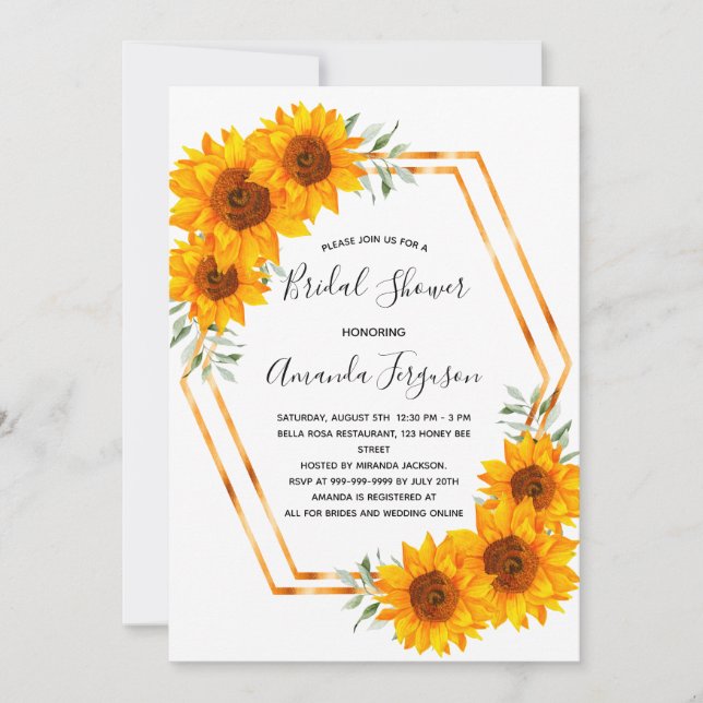 Bridal Shower sunflowers gold geometrical elegant Invitation (Front)