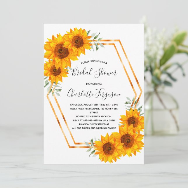 Bridal Shower sunflowers gold geometrical Invitation (Standing Front)