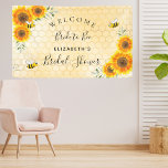 Bridal Shower sunflowers honeycomb bride to bee Banner<br><div class="desc">A yellow and golden honeycomb pattern as background. Decorated with light yellow and orange watercolored sunflowers and happy smiling bumble bees. With the text: Welcome. Personalise and add the name of the bride to bee. The text: Bride to Bee and Bridal Shower is written with a modern hand lettered style...</div>