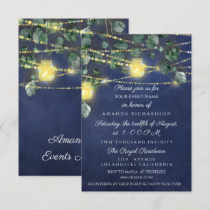 Bridal Shower Sweet 16 Blue Navy Jars Light Invitation
