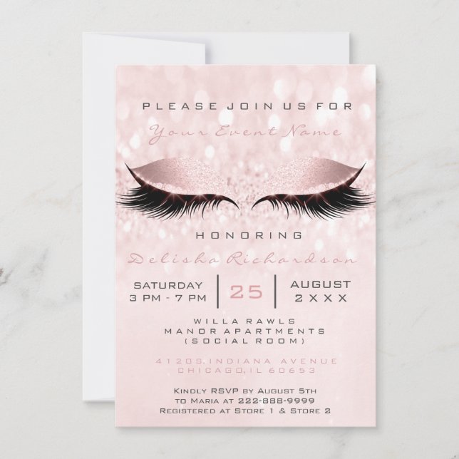 Bridal Shower Sweet 16th Eye Makeup Pink Rose Grey Invitation (Front)