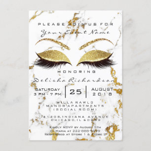Bridal Shower Sweet 16th Eyes Makeup Gold Marble Invitation