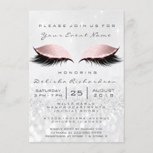 Bridal Shower Sweet 16th Eyes Makeup Pink Silver Invitation