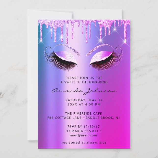 Bridal Shower Sweet 16th Glitter Pink  Eye  Drips Invitation (Front)