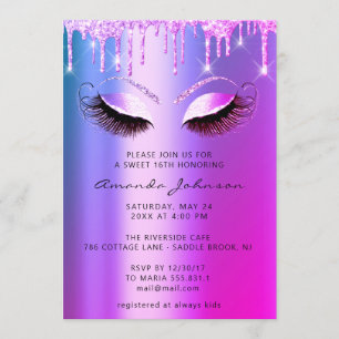 Bridal Shower Sweet 16th Glitter Pink  Eye  Drips Invitation