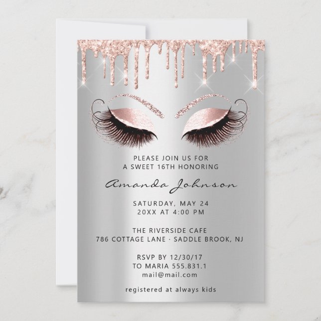 Bridal Shower Sweet 16th Glitter Pink Silver Drips Invitation (Front)