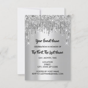 Bridal Shower Sweet 16th Grey Silver Glitter Drips Invitation