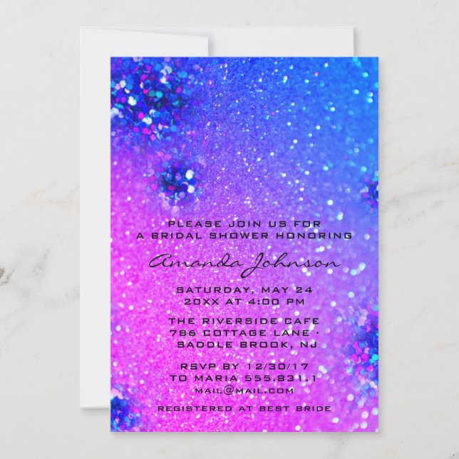 Bridal Shower Sweet 16th Holographic Glitter Blue Invitation (Front)