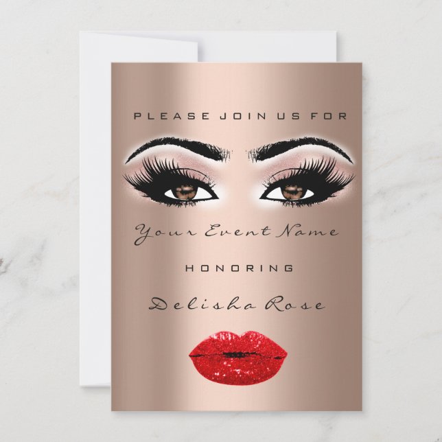 Bridal Shower Sweet 16th Kiss LIPS MAKE-UP RED RO Invitation (Front)