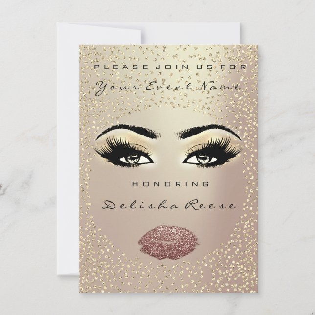 Bridal Shower Sweet 16th Kiss Makeup Rose Gold Invitation (Front)