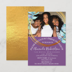 Bridal Shower Sweet 16th Photo Purple Gold Framed Invitation