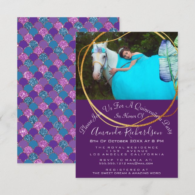 Bridal Shower Sweet 16th Photo Quinceañera Mermaid Invitation (Front/Back)