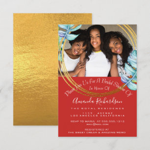 Bridal Shower Sweet 16th Photo Red Gold Blue Invitation